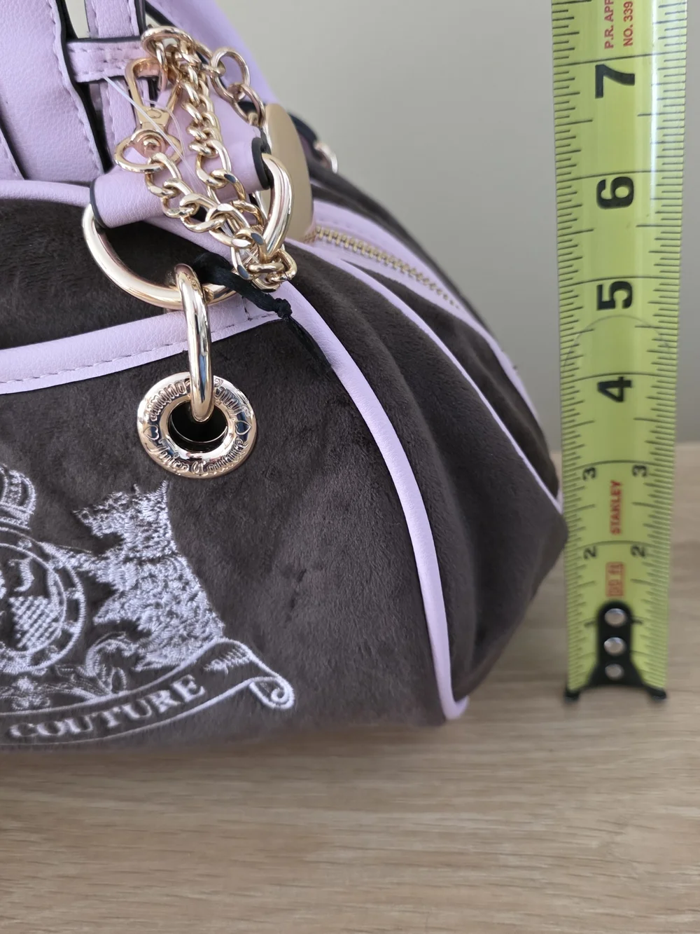 Juicy Couture Scottie Mini Satchel Purse Bag Pink-Trim Brown Velvet Body
